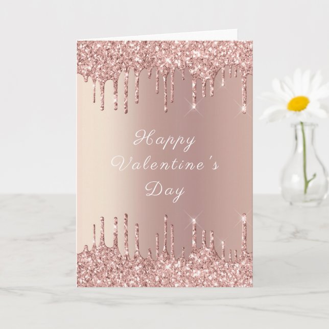 Rose Gold Glitter Sparkly Valentine's Day Card (Small Plant)
