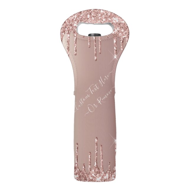 Rose Gold Glitter Sparkly Wine Bag and Custom Text (Front)