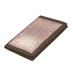 Rose Gold Glitter Spatrkly Wallet with Custom Text