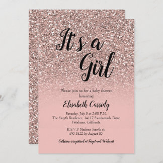 Rose Gold Glitter Sprinkle Baby Shower Invite
