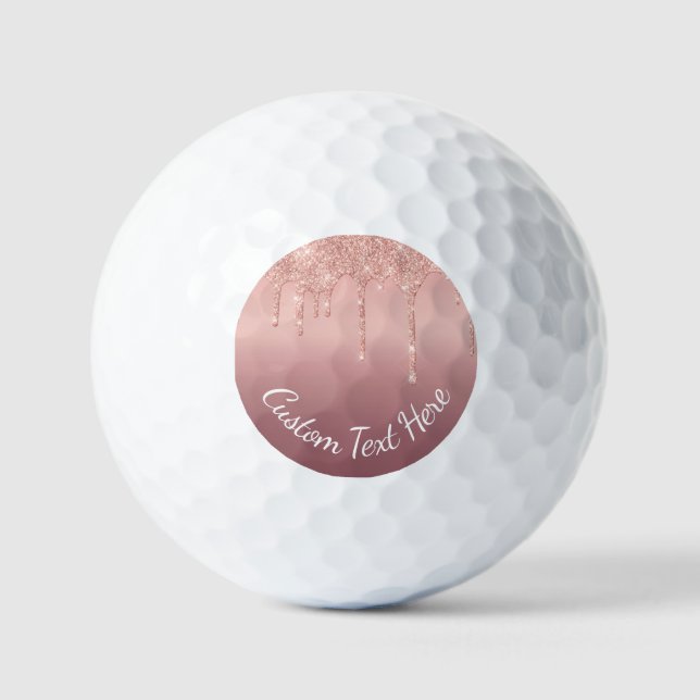 Rose Gold Glitter Stamps Golf Balls Custom Text (Front)