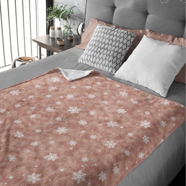 Rose Gold Glitter Stars Snowflakes Fleece Blanket (Creator Uploaded)