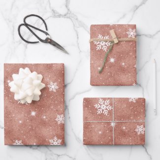 Rose Gold Glitter Stars Snowflakes Pattern