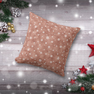 Rose Gold Glitter Stars Snowflakes Throw Pillow