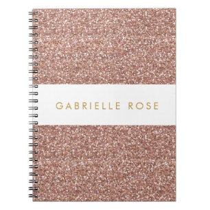 Rose Gold Glitter Stripe Personalized Notebook