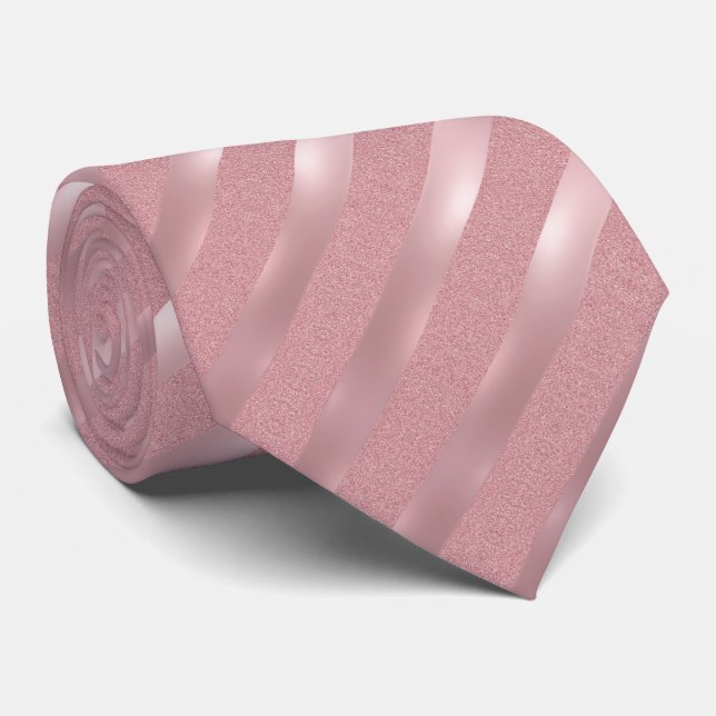 Rose Gold Glitter Striped Template Elegant Pattern Neck Tie (Rolled)