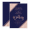 Rose gold glitter stripes script navy blue wedding