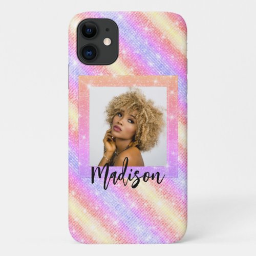 Rose Gold Glitter Stylish Rainbow Girly Custom iPhone 11 Case