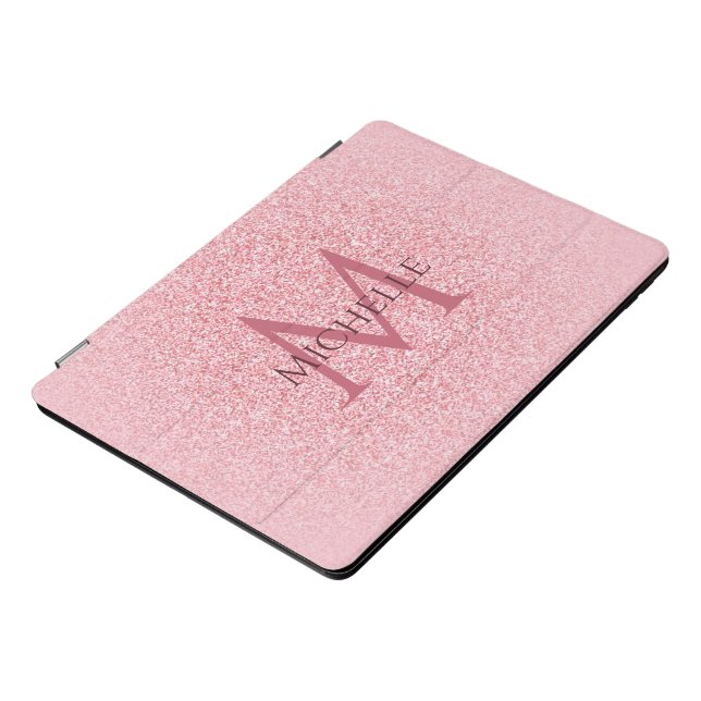 Rose Gold Glitter Stylish Trendy Girly Monogram iPad Pro Cover (Side)