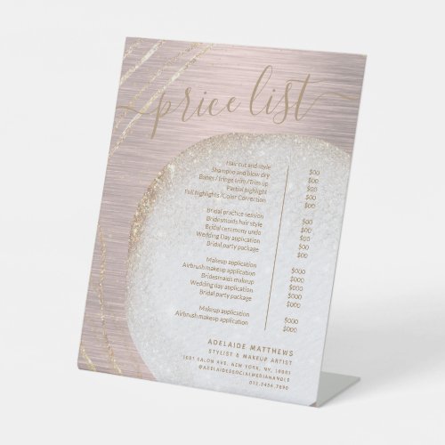 Rose Gold Glitter Stylist Salon Price List Menu Pedestal Sign