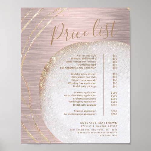 Rose Gold Glitter Stylist Salon Price List Menu Poster