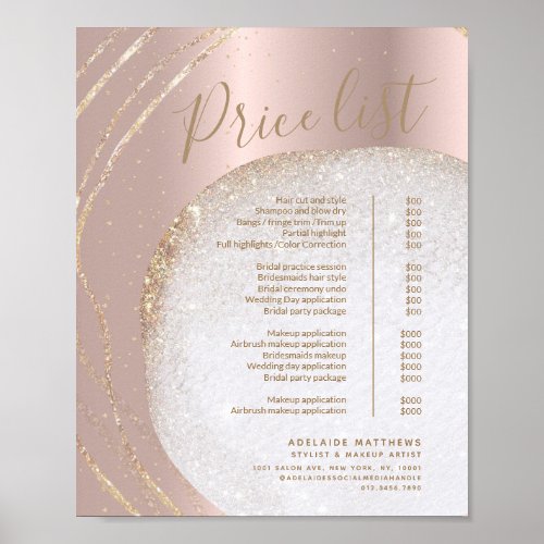 Rose Gold Glitter Stylist Salon Price List Menu Poster