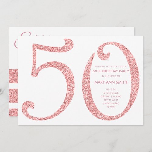 Rose Gold Glitter Surprise 50th Birthday Invitation