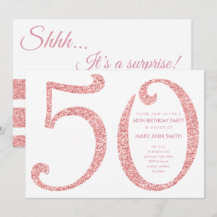 Rose Gold Glitter Surprise 50th Birthday Invitation