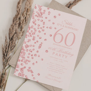 Rose Gold Glitter Surprise 60th Birthday Blush Invitation