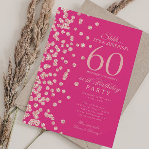 Rose Gold Glitter Surprise 60th Birthday Hot Pink  Invitation