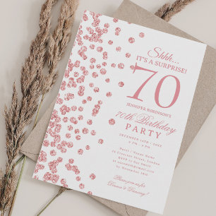 Rose Gold Glitter Surprise 70th Birthday Party Invitation
