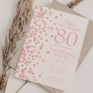  Rose Gold Glitter Surprise 80th Birthday Champagn Invitation