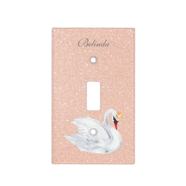 Rose Gold Glitter Swan Princess Light Switch Cover (Front)