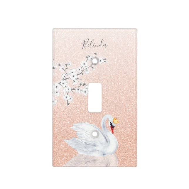 Rose Gold Glitter Swan Princess Light Switch Cover (Front)