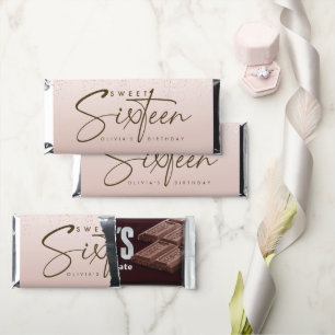 Rose Gold Glitter Sweet 16 Birthday Chocolate Hershey Bar Favors