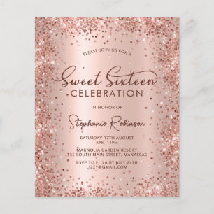 Rose Gold Glitter Sweet 16 Birthday Invitation