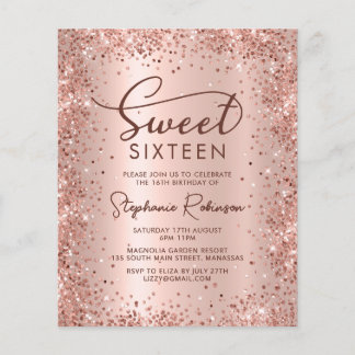 Rose Gold Glitter Sweet 16 Birthday Invitation