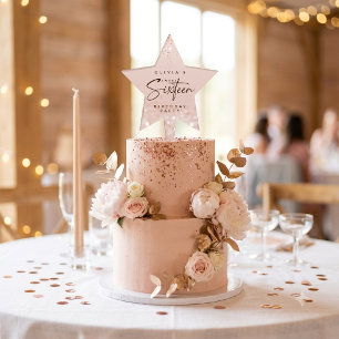 Rose Gold Glitter Sweet 16 Birthday Party Cake Topper