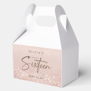 Rose Gold Glitter Sweet 16 Birthday Party Favor Boxes