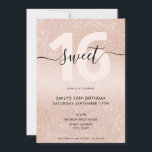 Rose Gold Glitter Sweet 16 Invitation<br><div class="desc">Modern Elegant Rose Gold Glitter Sweet 16 Invitation. Minimalist 16th birthday invitation template design featuring elegant calligraphy hand lettered script font and bush rose gold glitter sparkle.</div>