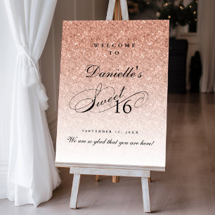 Rose Gold Glitter Sweet 16 Personalized  Welcome Foam Board