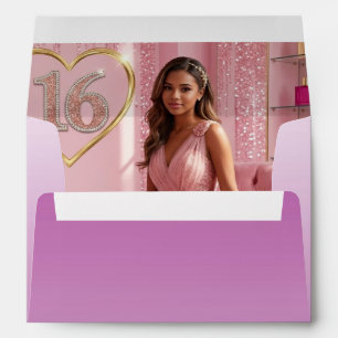 Rose Gold Glitter Sweet 16 & Photo Liner  Envelope