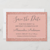 Rose Gold Glitter Sweet 16 Save the Date Invitation (Back)