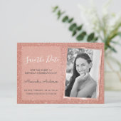 Rose Gold Glitter Sweet 16 Save the Date Invitation (Standing Front)
