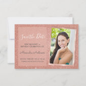 Rose Gold Glitter Sweet 16 Save the Date Invitation (Front)