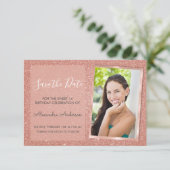 Rose Gold Glitter Sweet 16 Save the Date Invitation (Standing Front)