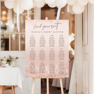 Rose Gold Glitter Sweet 16 Seating Chart Foam Board