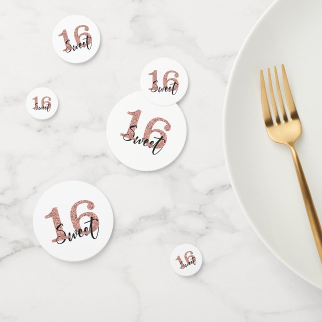 Rose Gold Glitter Sweet 16 Sixteen Confetti (Group)