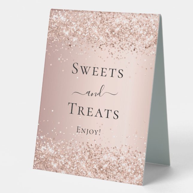 Rose gold glitter sweets Treats Halloween Table Tent (Front)