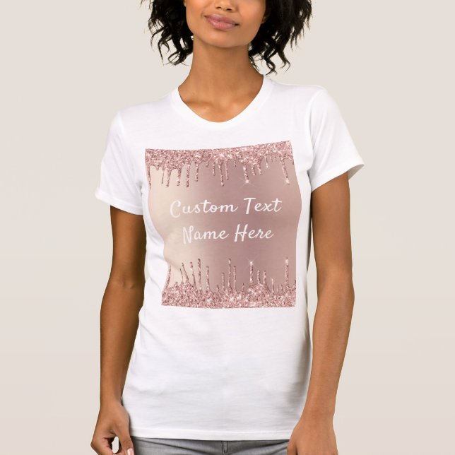 Rose Gold Glitter T-Shirt Personalized Text (Front)