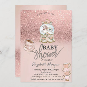 Rose Gold Glitter Tea Party Baby Shower Invitation