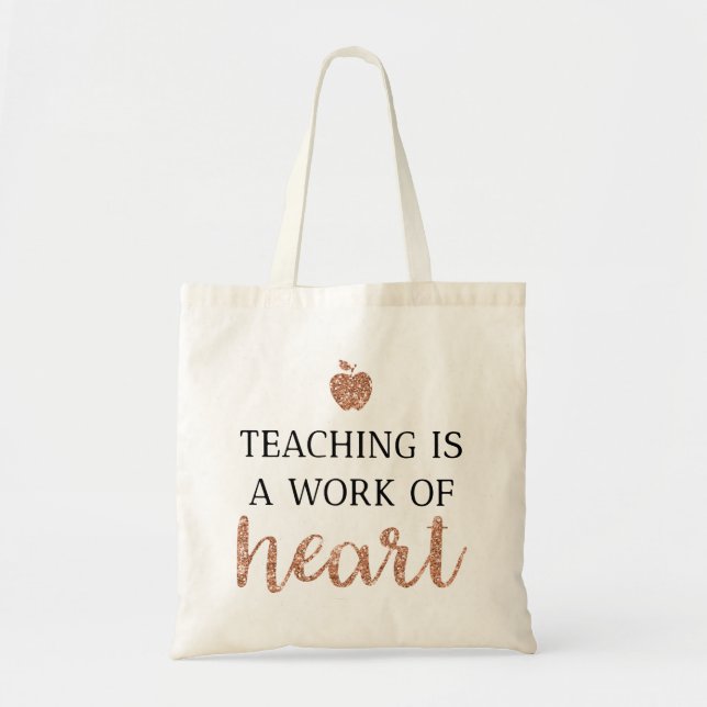 Rose Gold Glitter Teacher Appreciation Book Tote (Front)