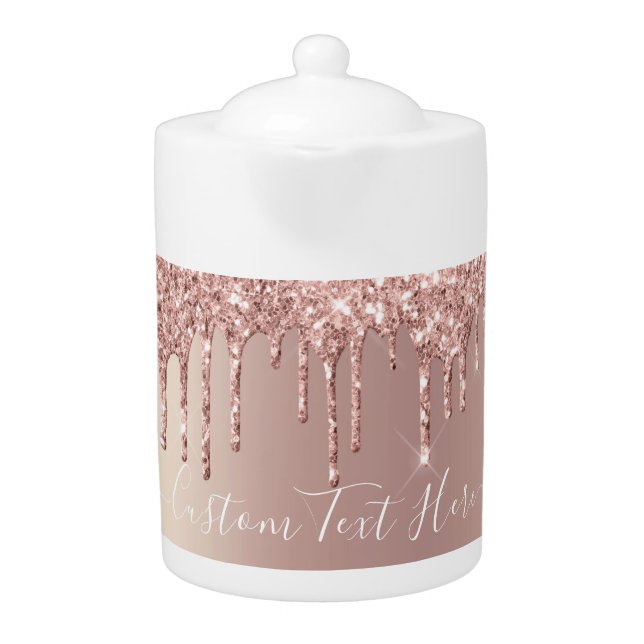 Rose Gold Glitter Teapot Personalized Custom Text (Front)