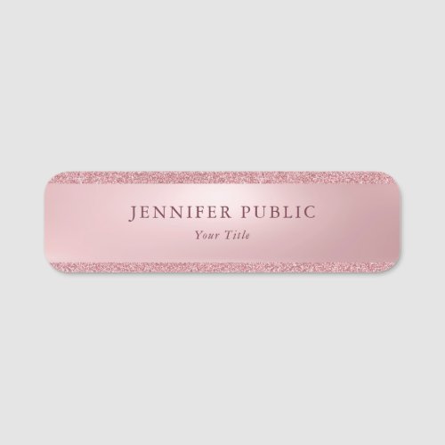 Rose Gold Glitter Template Elegant Professional Name Tag