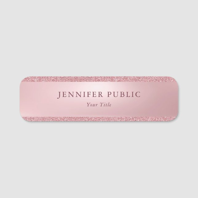 Rose Gold Glitter Template Elegant Professional Name Tag (Front)