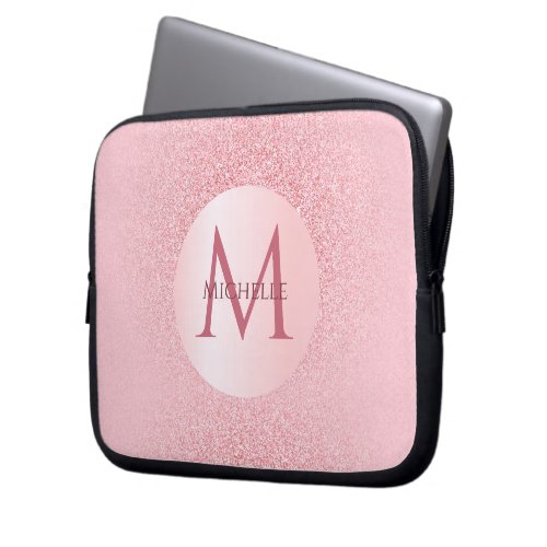 Rose Gold Glitter Template Monogram Stylish Laptop Sleeve