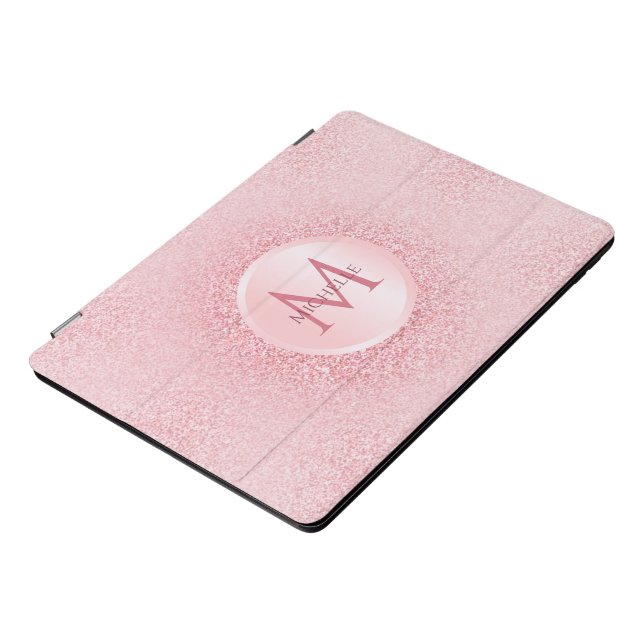 Rose Gold Glitter Template Trendy Girly Monogram iPad Pro Cover (Side)