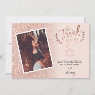 Rose gold glitter thank you bat mitzvah photo