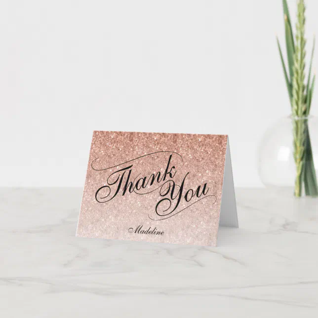 Rose Gold Glitter Thank You Card | Zazzle