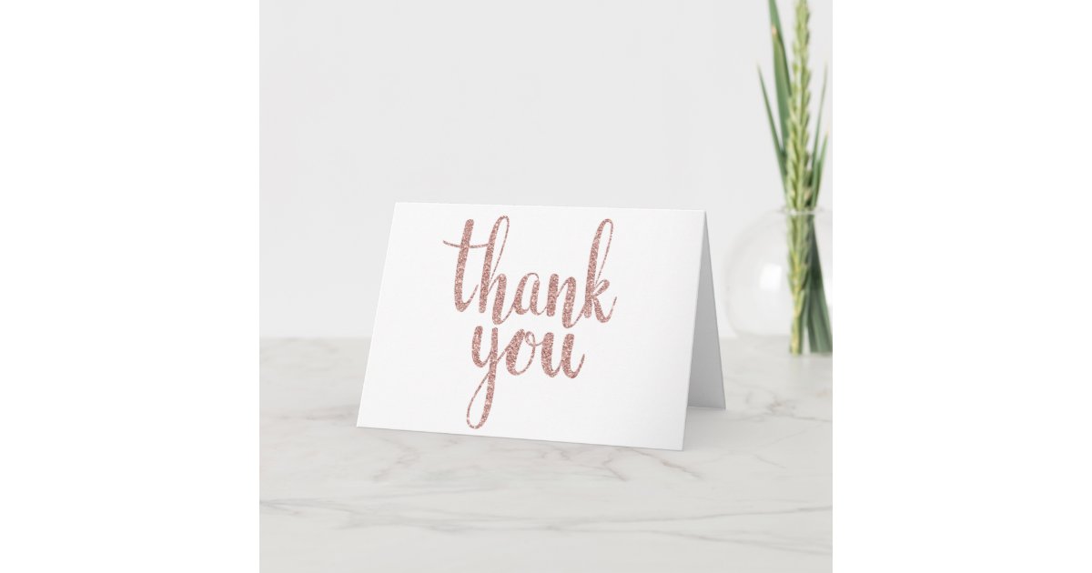 Rose gold glitter thank you cards | Zazzle